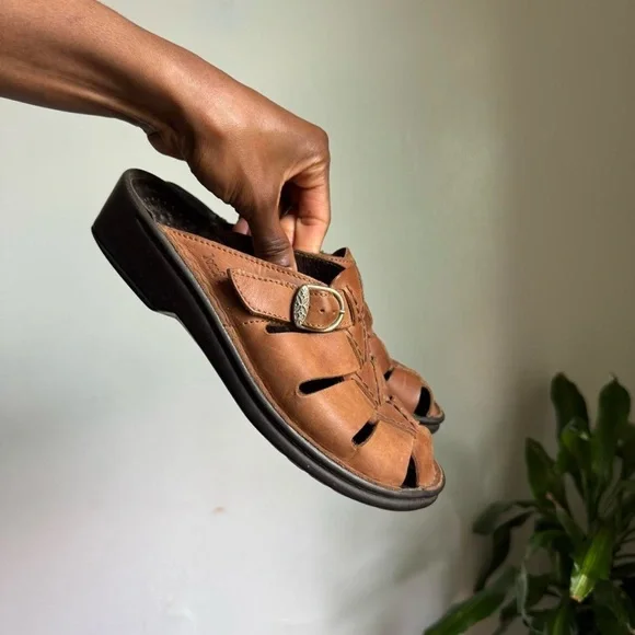 Tan Brown Leather Mule Clog Sandals 7 - Picture 7 of 8